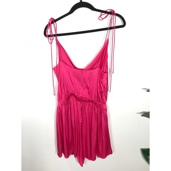 Revolve NBD Maelle Silky Tie Shoulder Shorts Romper Hot Pink M - Picture 6 of 10